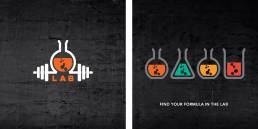 LAB logo and icons on black background